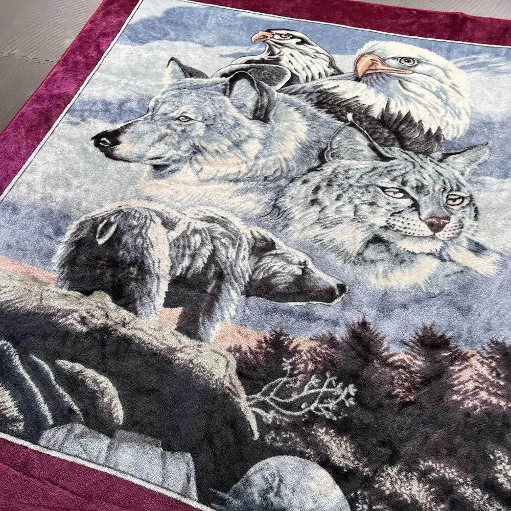 Nature Bald Eagle Wolf Bear Queen Size Blanket Sofa Fleece 78
